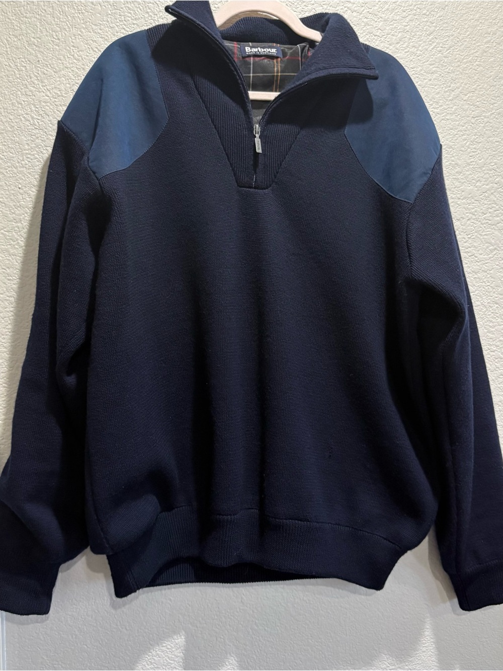 Barbour D1305 Storm Half Zip Jumper XXL Navy 100% Wool Made Scotland Sweater